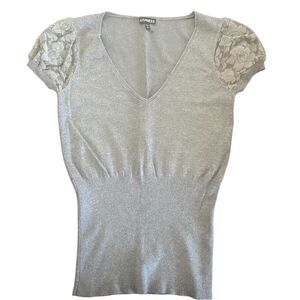 EXPRESS V-neck Lace Short Sleeve Sweater Top